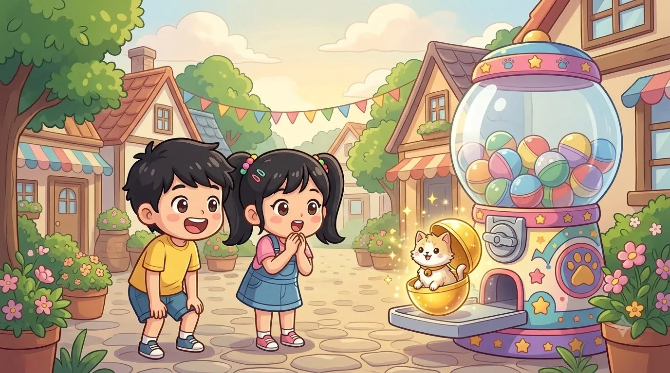 Hai bé reo lên khi máy quay thú mở ra một bé mèo Huyền thoại